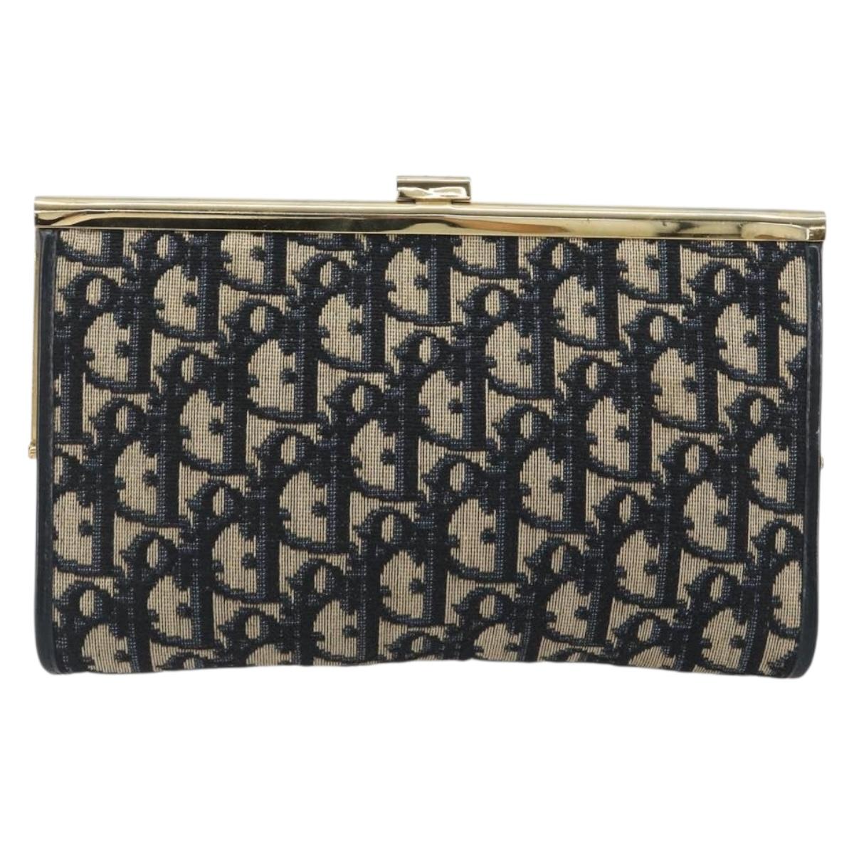 Christian Dior Trotter Canvas Clutch Bag Navy Gold Auth 186958A