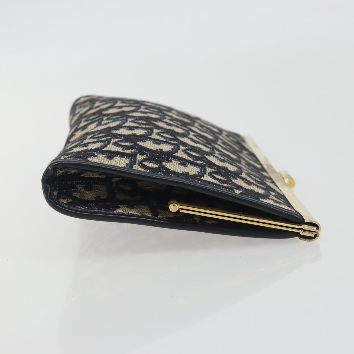 Christian Dior Trotter Canvas Clutch Bag Navy Gold Auth 186958A