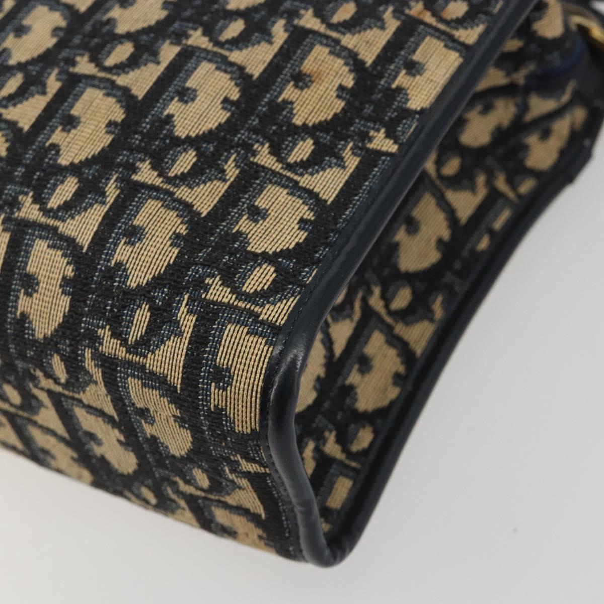 Christian Dior Trotter Canvas Shoulder Bag Navy Gold Auth 186959A