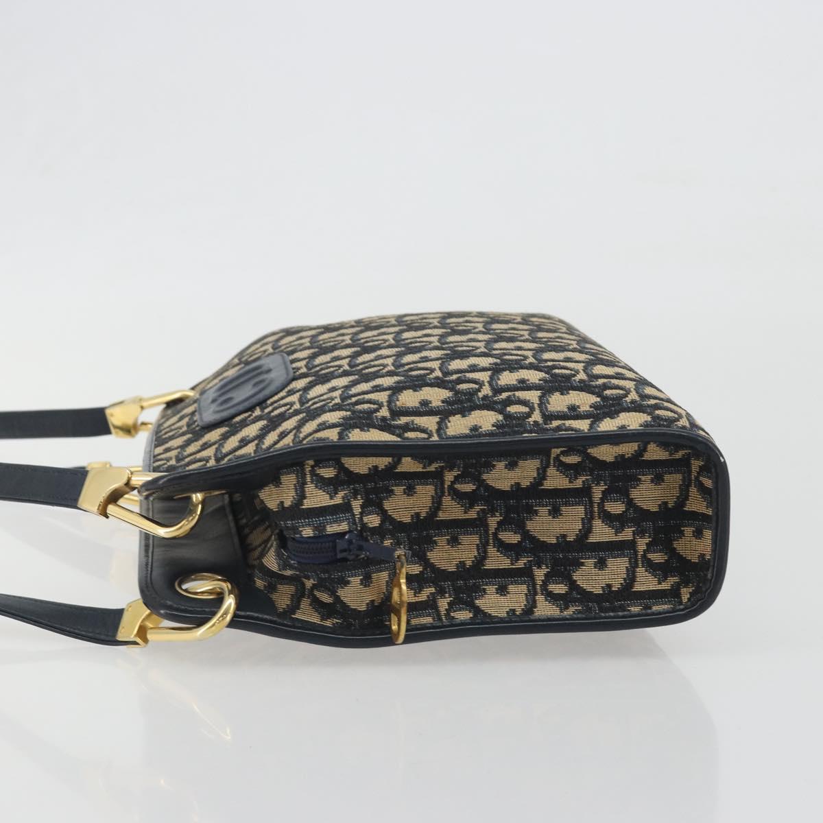 Christian Dior Trotter Canvas Shoulder Bag Navy Gold Auth 186959A