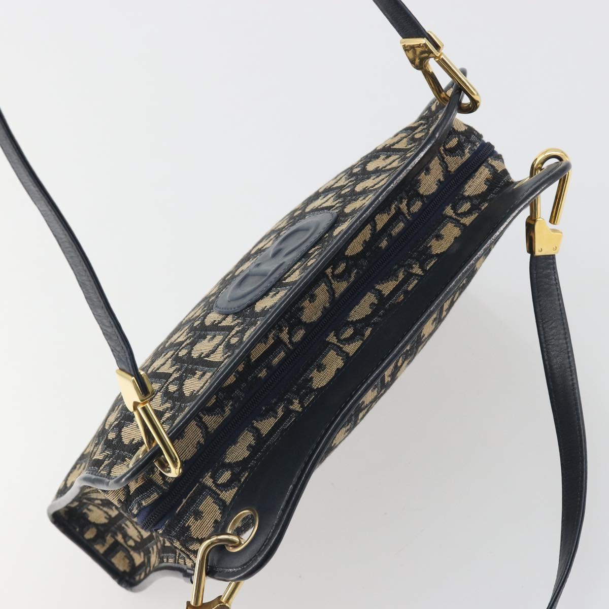 Christian Dior Trotter Canvas Shoulder Bag Navy Gold Auth 186959A