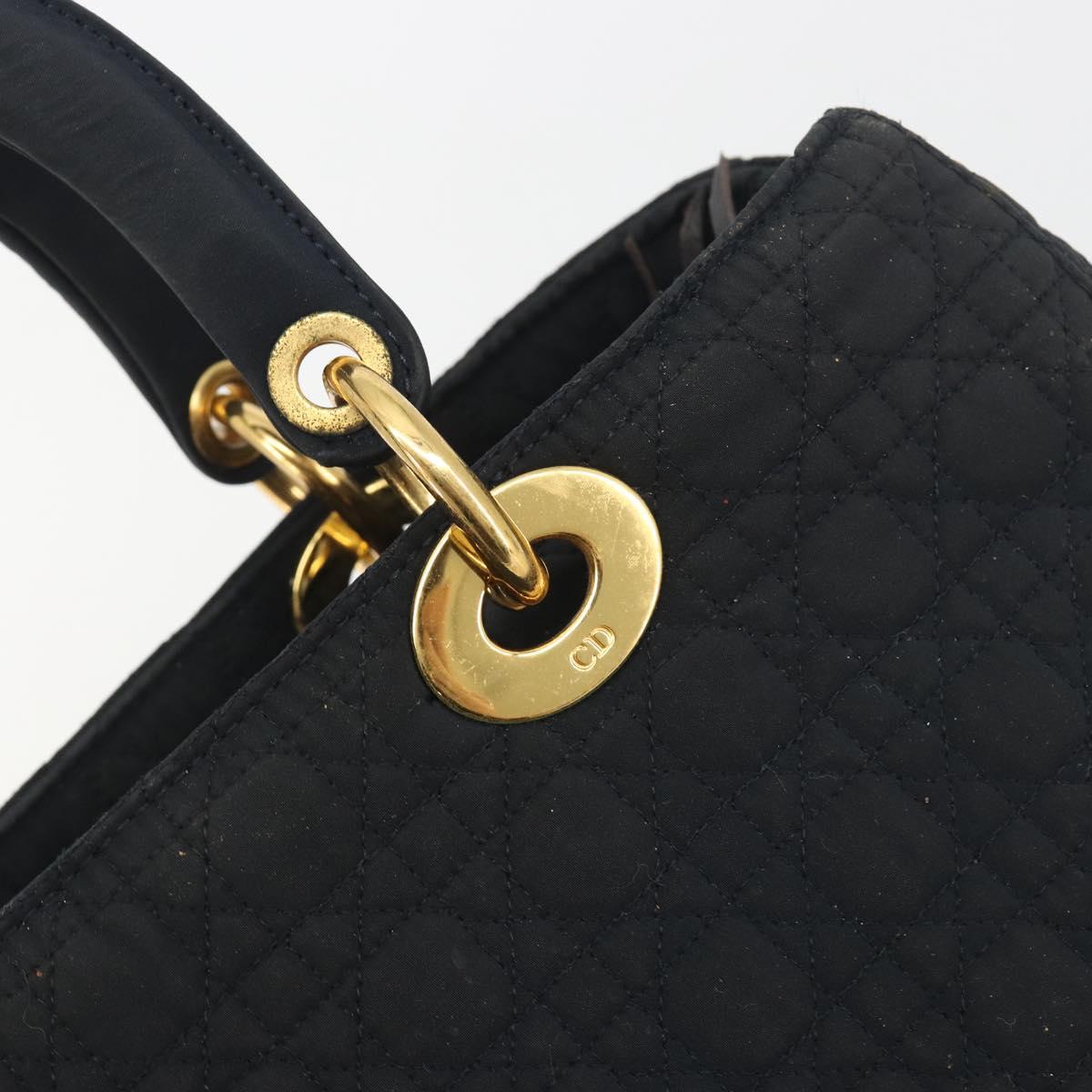Christian Dior Canage Hand Bag Canvas Black Gold Auth 186960
