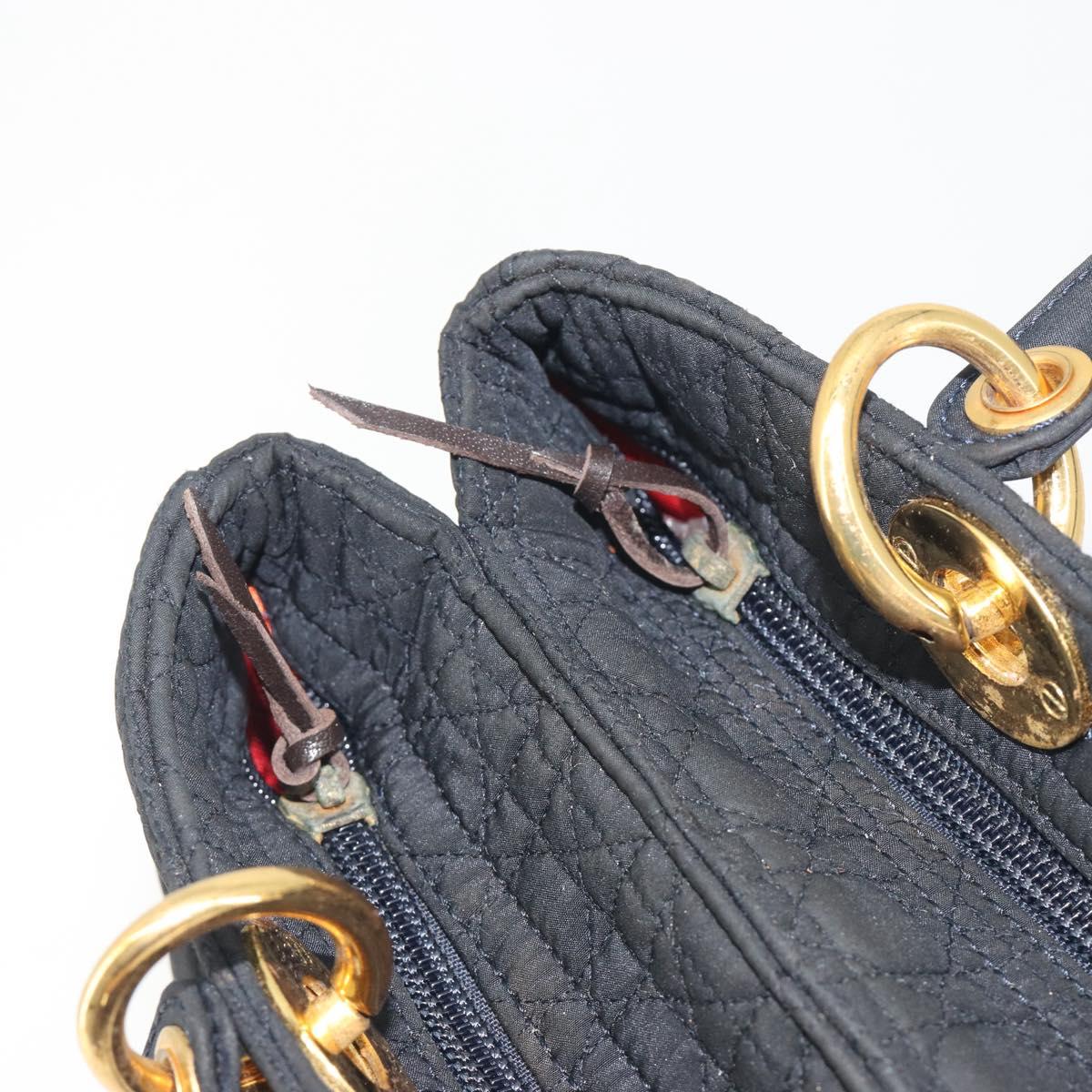 Christian Dior Canage Hand Bag Canvas Black Gold Auth 186960