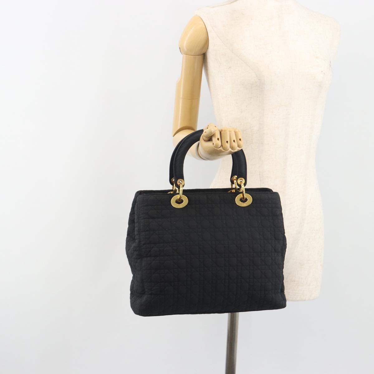 Christian Dior Canage Hand Bag Canvas Black Gold Auth 186960