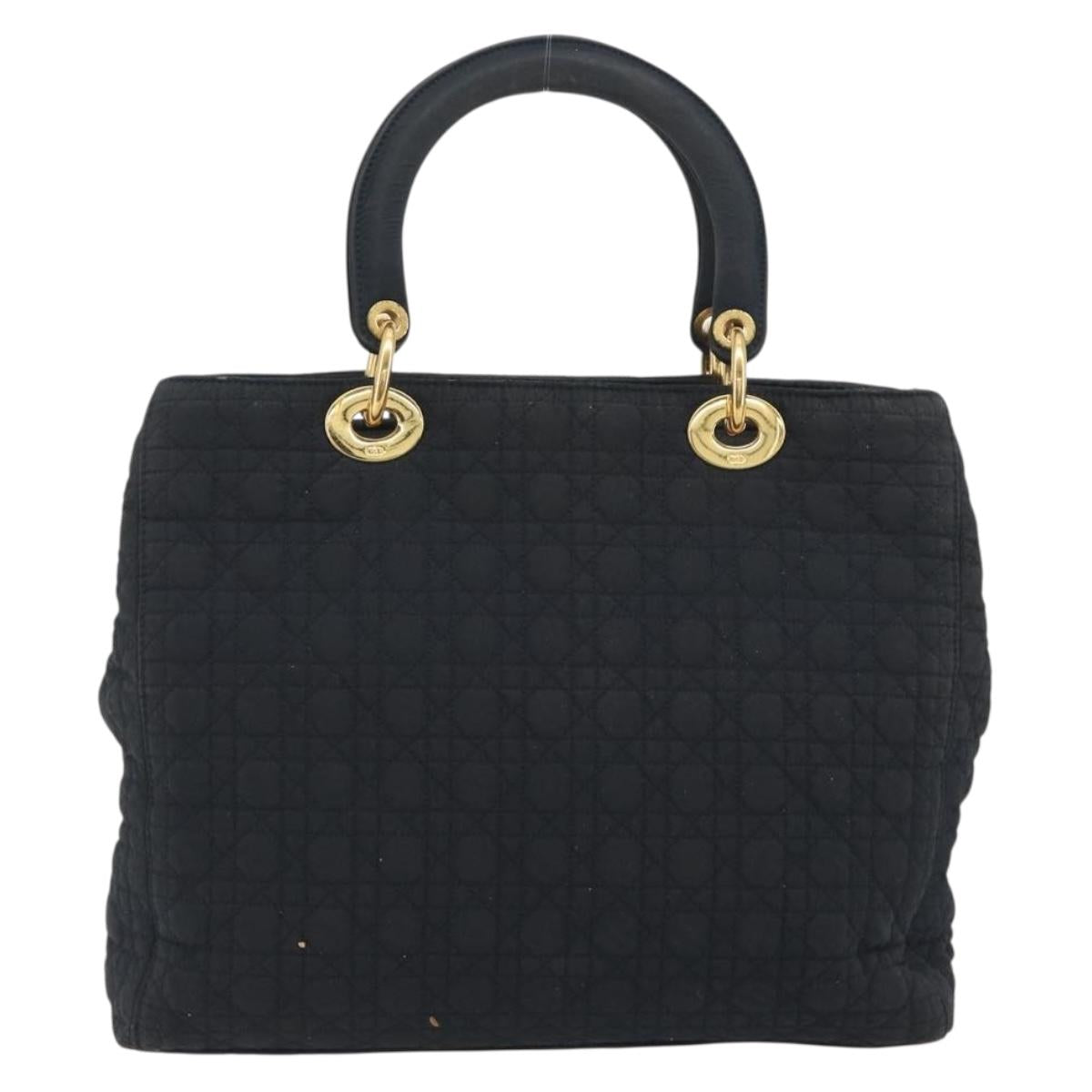 Christian Dior Canage Hand Bag Canvas Black Gold Auth 186960