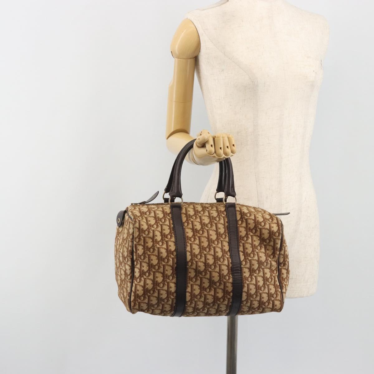 Christian Dior Trotter Canvas Boston Bag Beige Gold Auth 186961