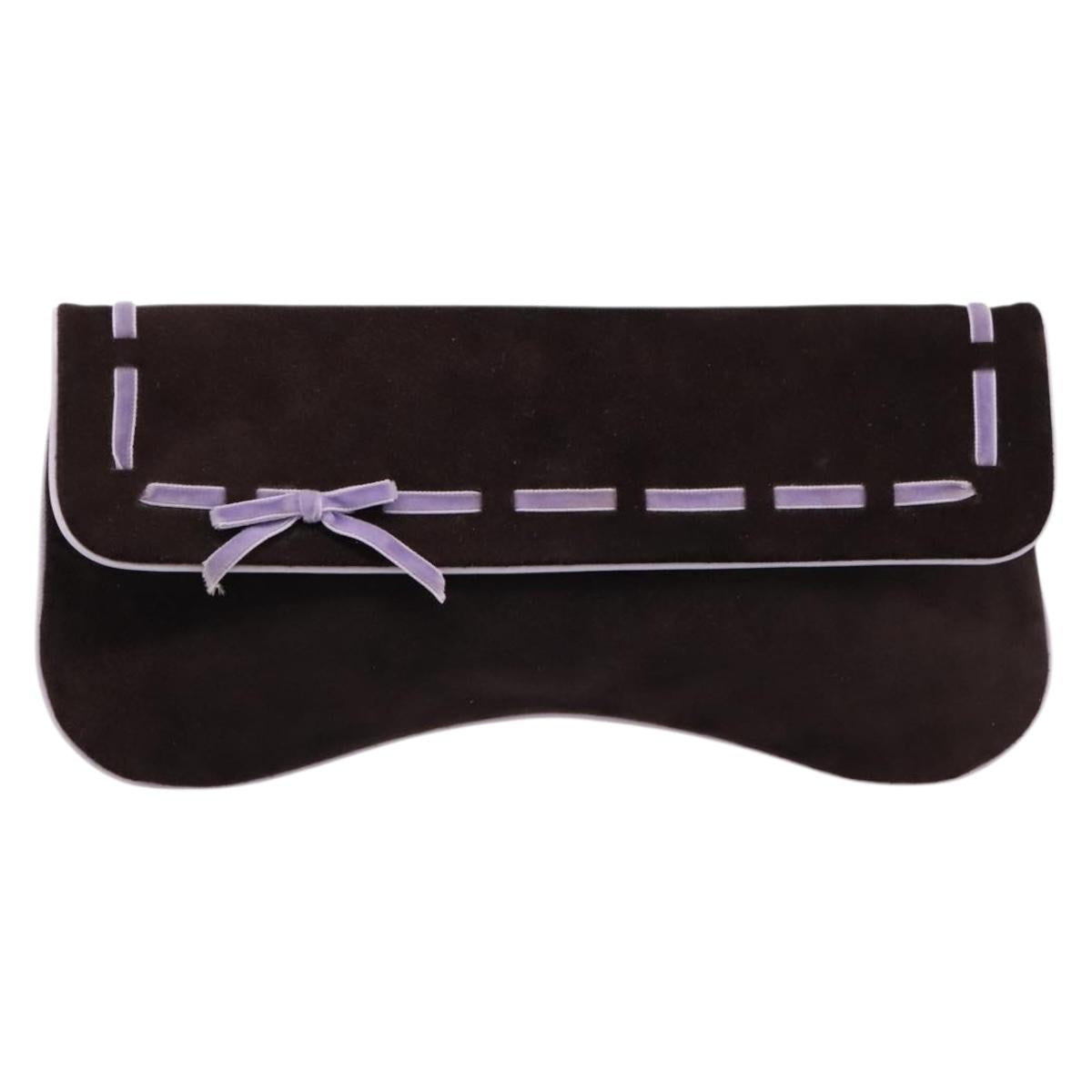 Miu Miu Clutch Bag Suede Brown Silver Auth 186970