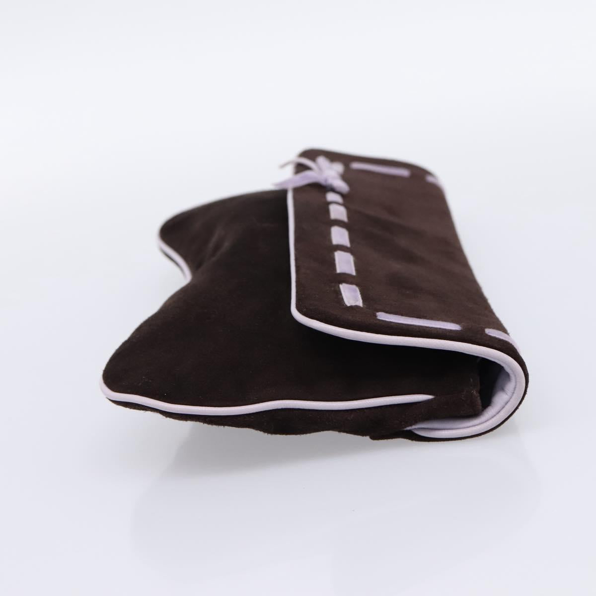 Miu Miu Clutch Bag Suede Brown Silver Auth 186970