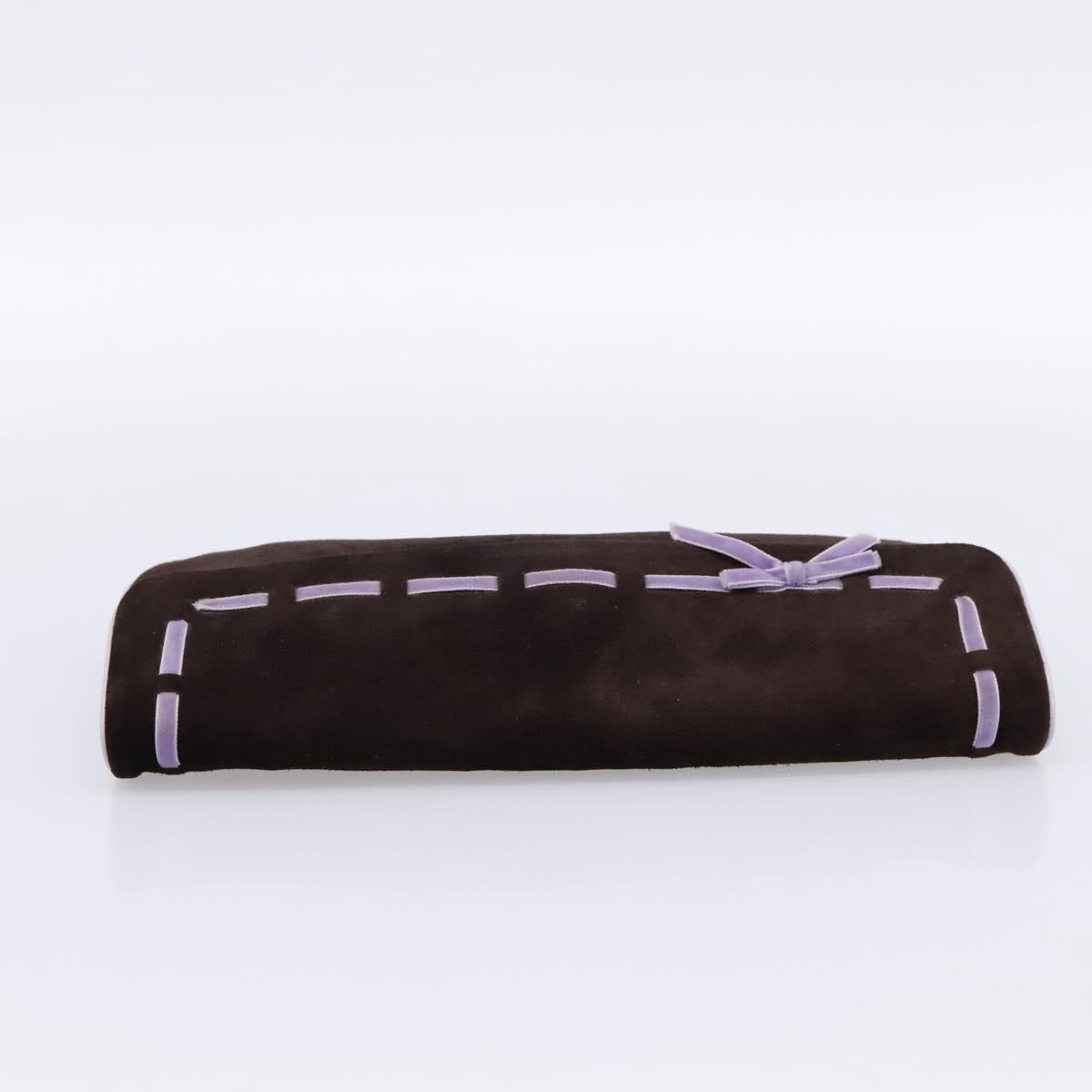 Miu Miu Clutch Bag Suede Brown Silver Auth 186970