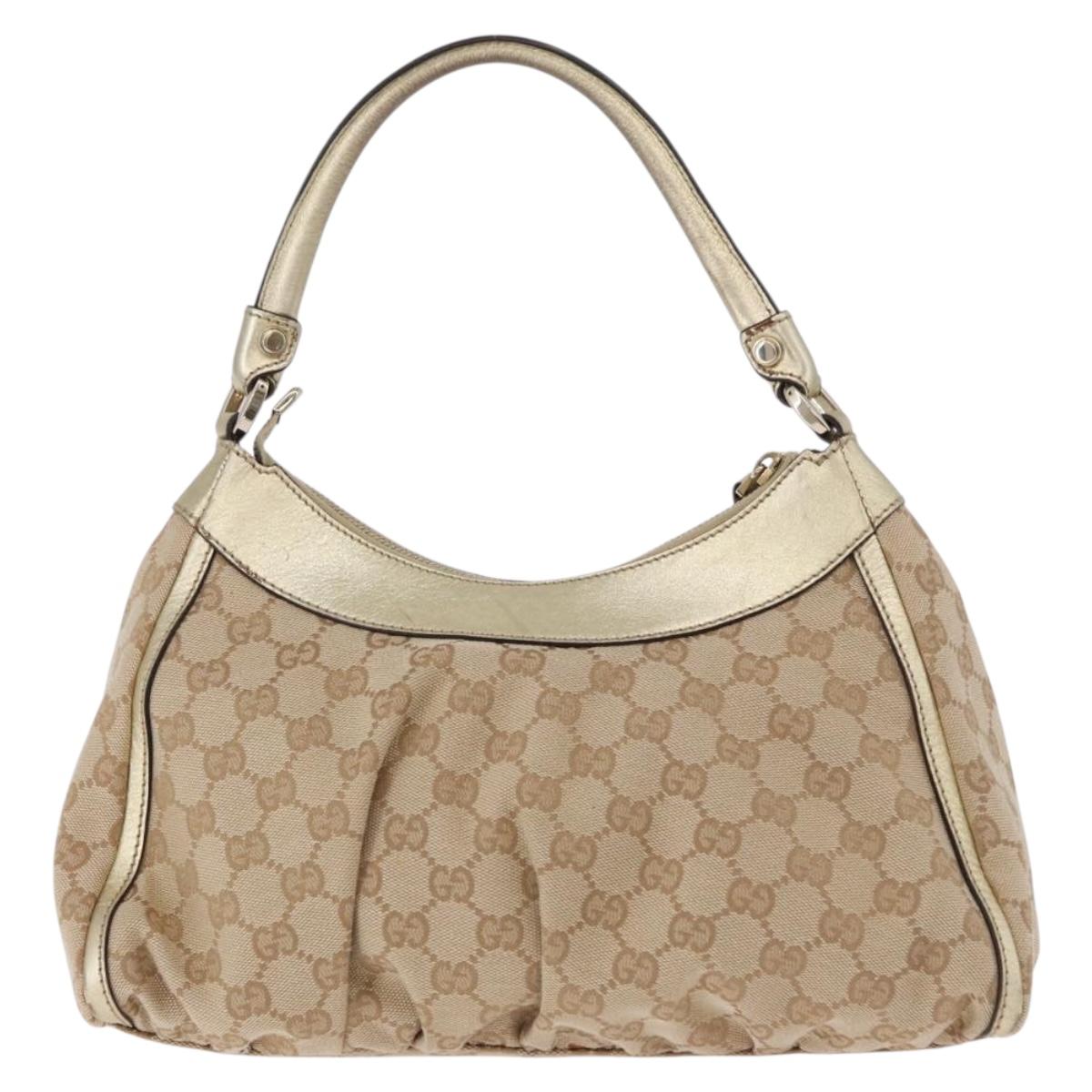 GUCCI GG Canvas Hand Bag Beige Gold 190525 Auth 186971V