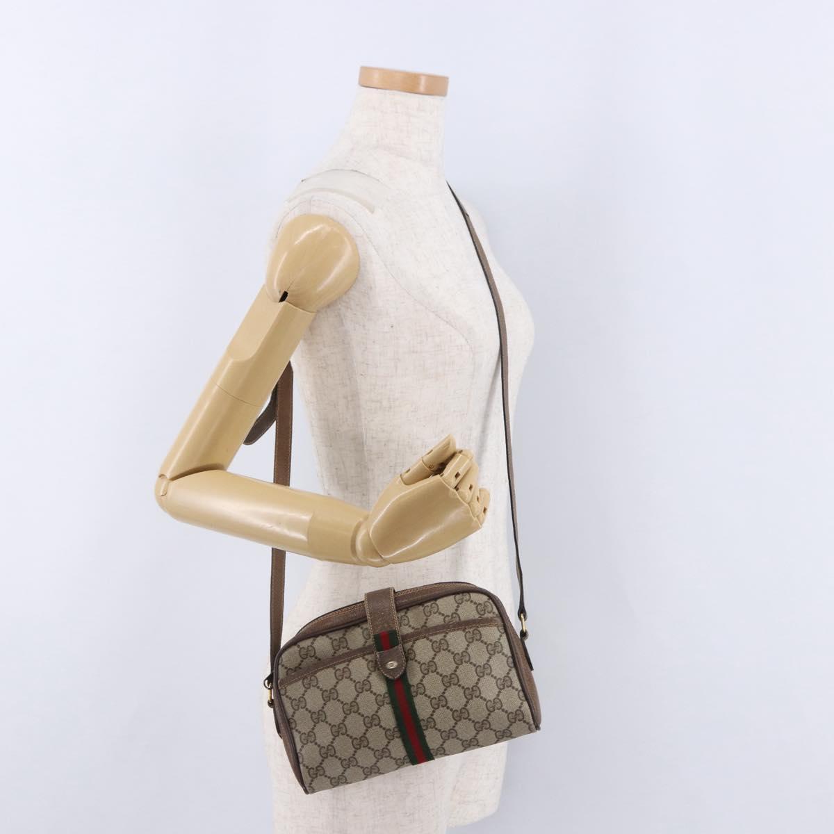 GUCCI GG Supreme Web Sherry Line Bag PVC Beige Gold 89 02 055 Auth 186975