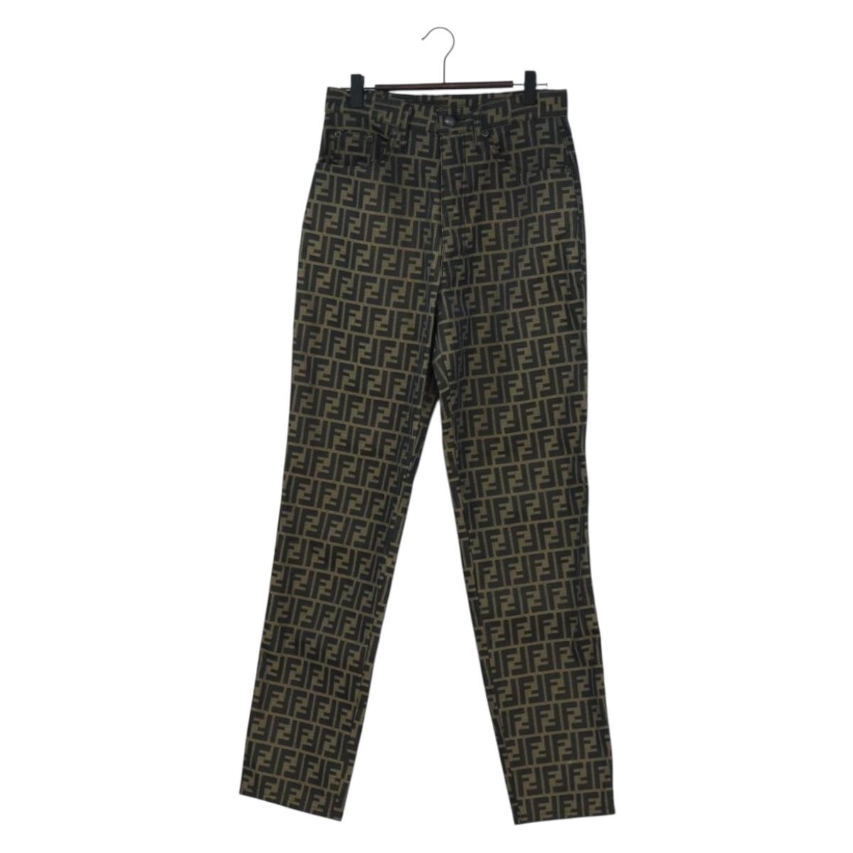 FENDI Zucca Canvas Pants XO Black Brown Auth 186981A
