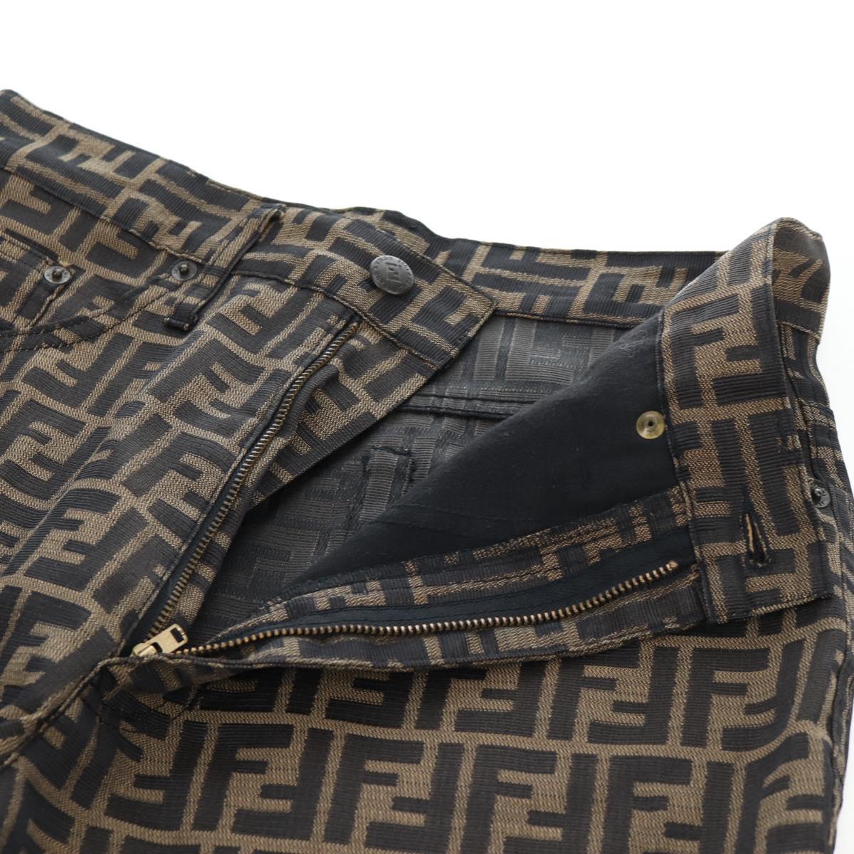 FENDI Zucca Canvas Pants XO Black Brown Auth 186981A