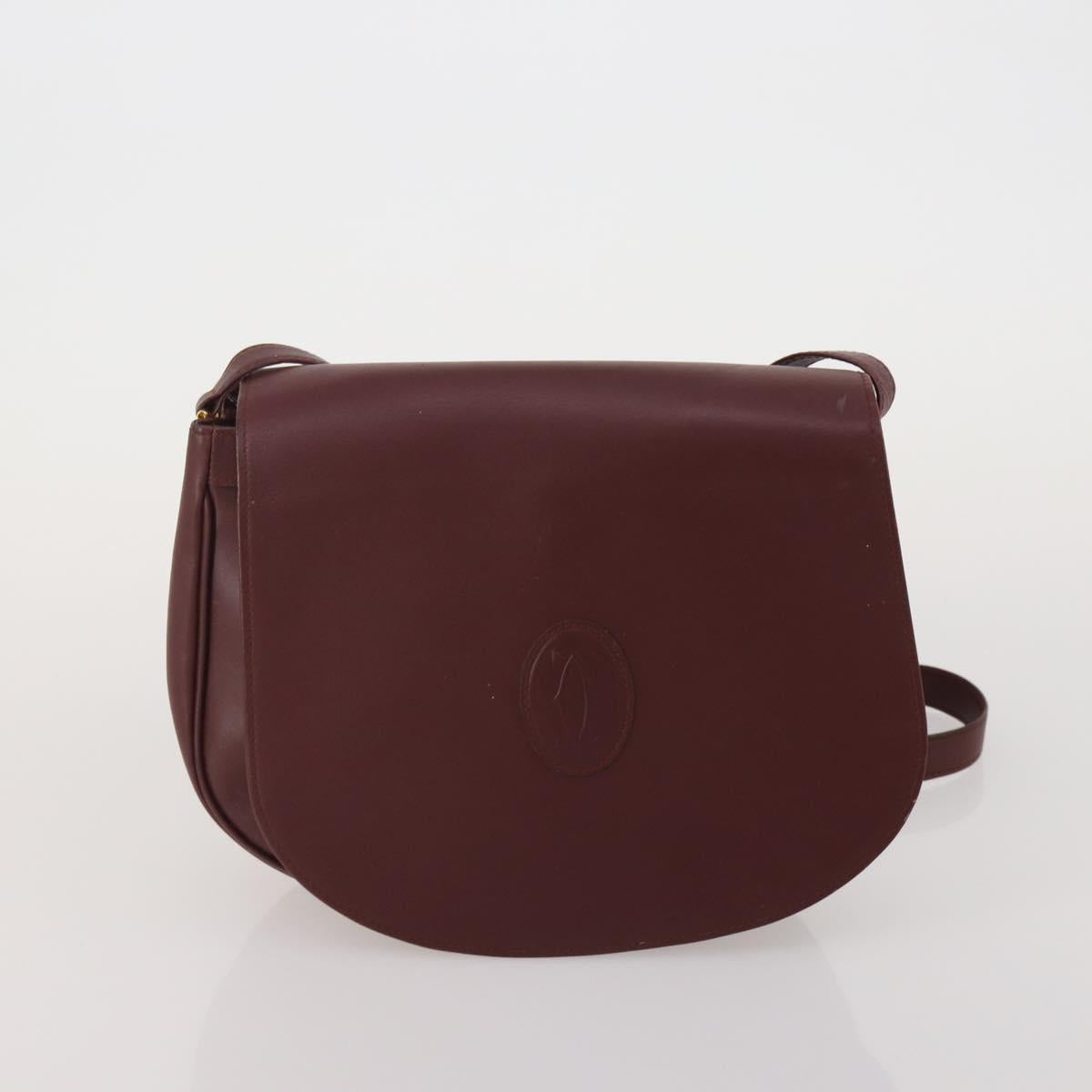 CARTIER Must Line Shoulder Bag Leather 2 Set Bordeaux Gold Auth 186999