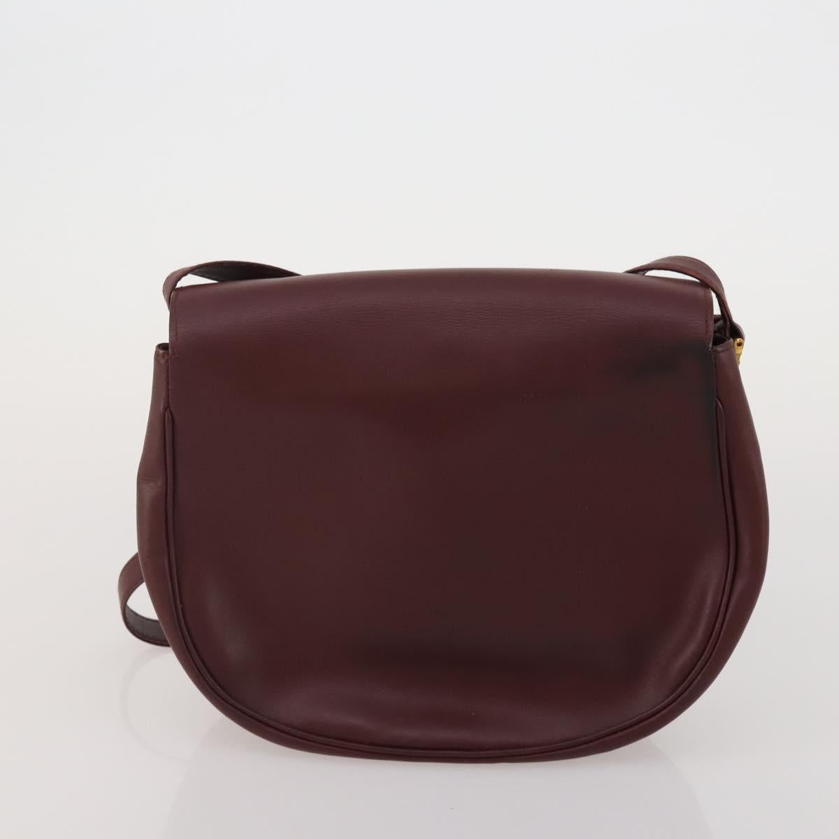 CARTIER Must Line Shoulder Bag Leather 2 Set Bordeaux Gold Auth 186999