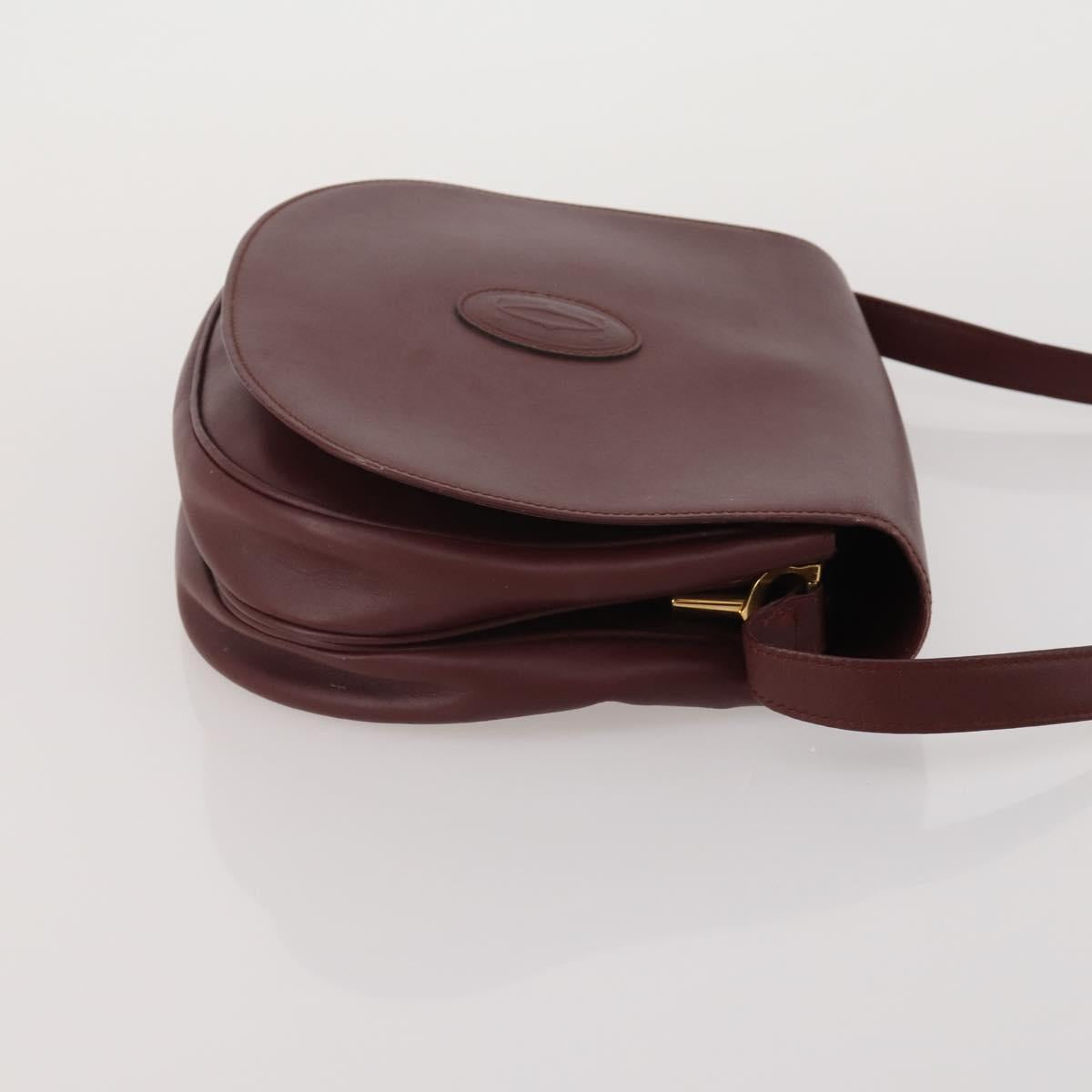 CARTIER Must Line Shoulder Bag Leather 2 Set Bordeaux Gold Auth 186999