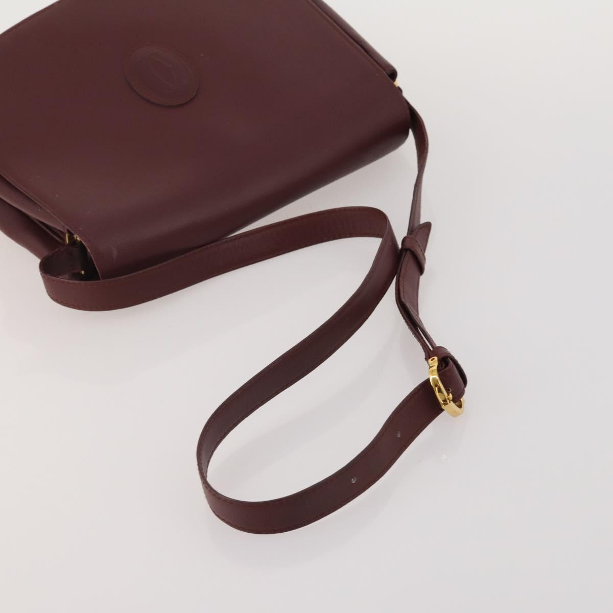 CARTIER Must Line Shoulder Bag Leather 2 Set Bordeaux Gold Auth 186999
