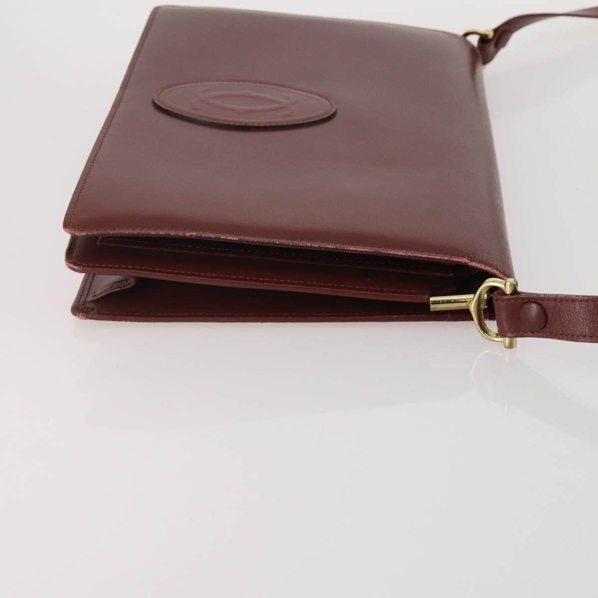 CARTIER Must Line Shoulder Bag Leather 2 Set Bordeaux Gold Auth 186999