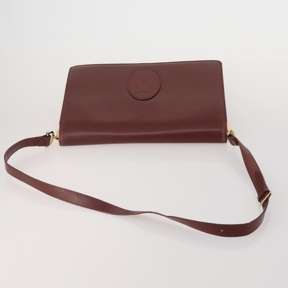 CARTIER Must Line Shoulder Bag Leather 2 Set Bordeaux Gold Auth 186999
