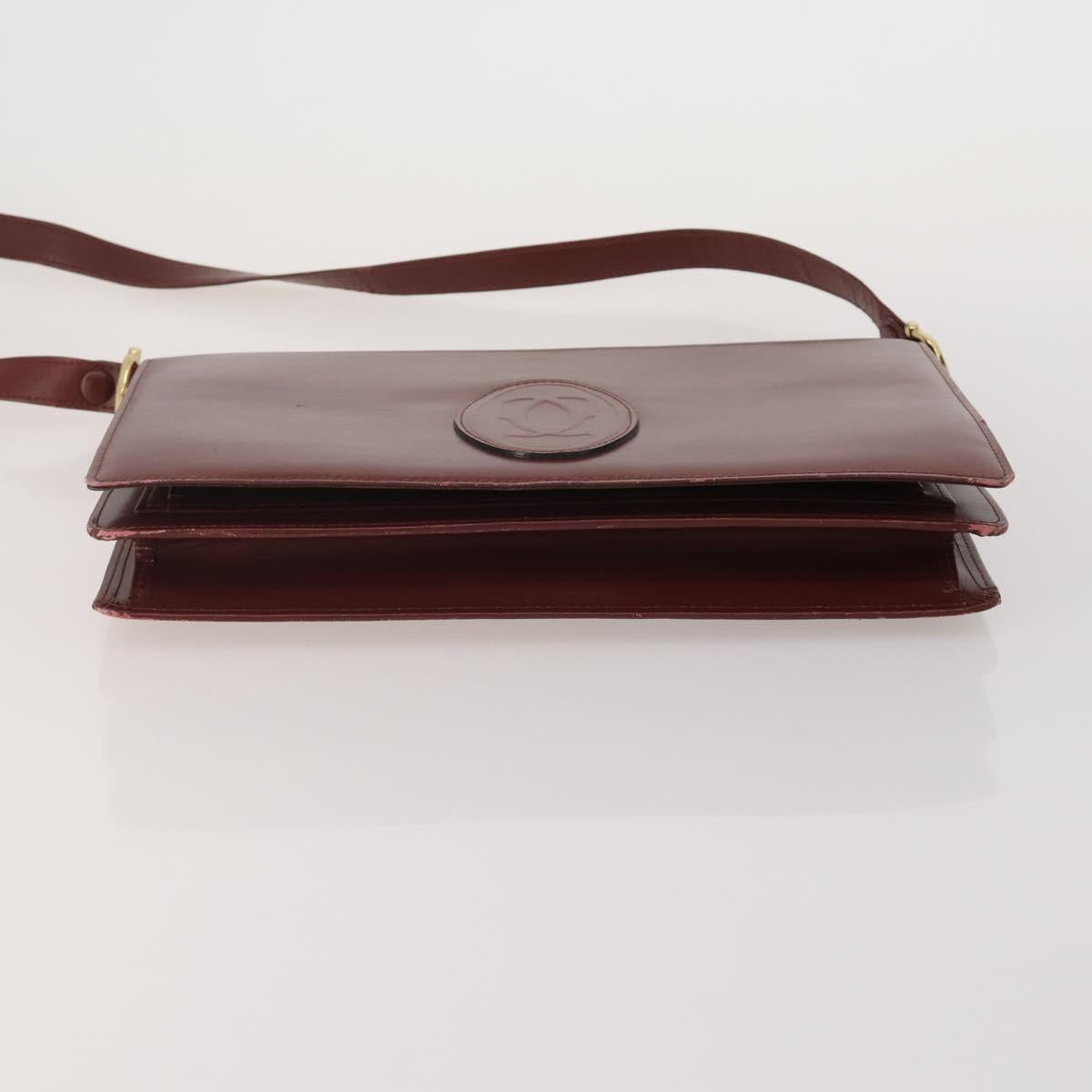 CARTIER Must Line Shoulder Bag Leather 2 Set Bordeaux Gold Auth 186999