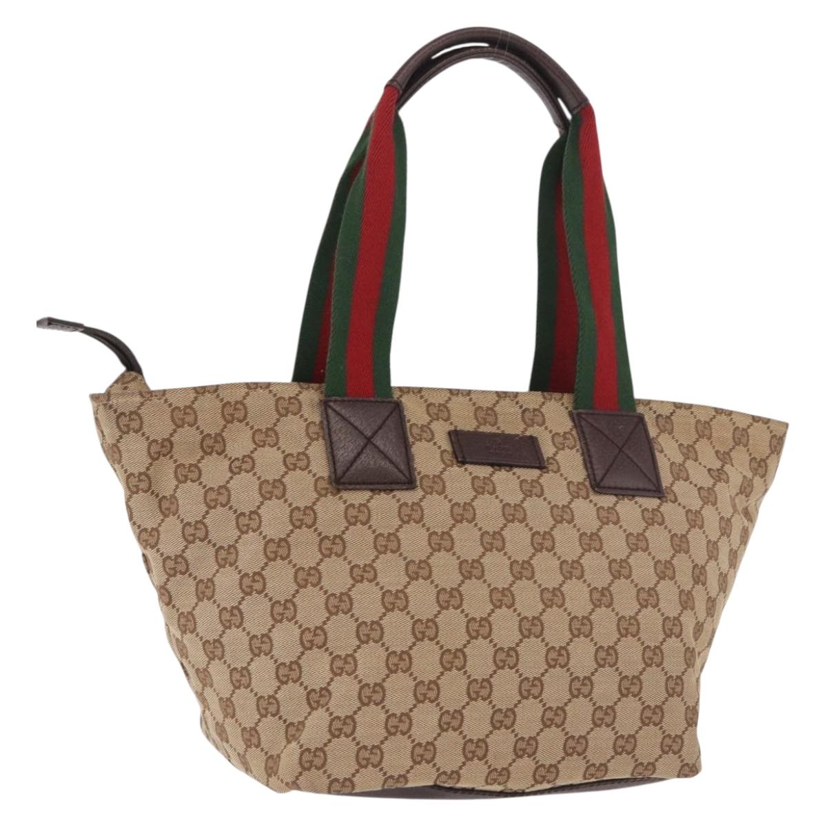 GUCCI GG Canvas Web Sherry Line Tote Bag Beige Silver Red 131230 Auth 187021