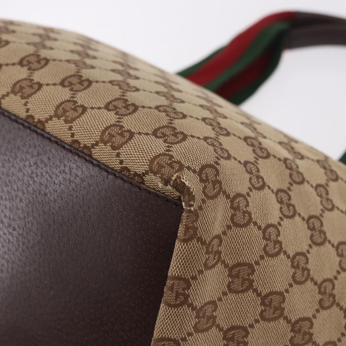GUCCI GG Canvas Web Sherry Line Tote Bag Beige Silver Red 131230 Auth 187021