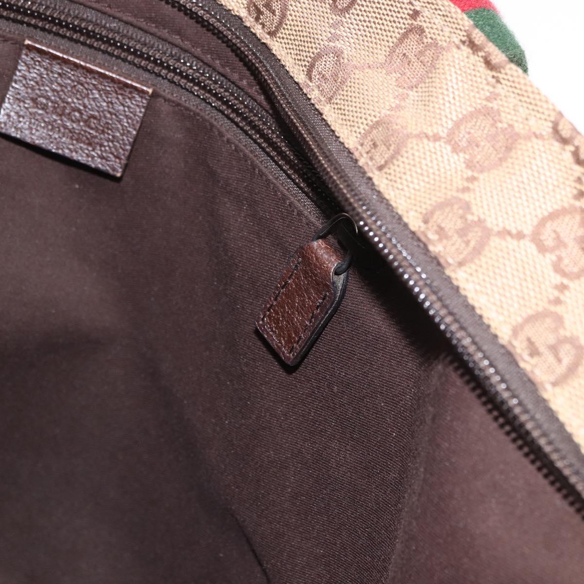GUCCI GG Canvas Web Sherry Line Tote Bag Beige Silver Red 131230 Auth 187021