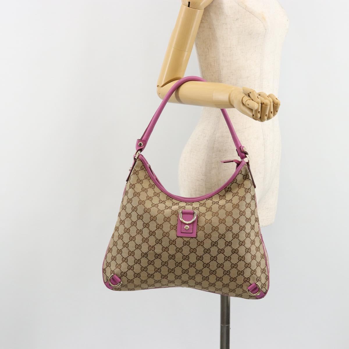 GUCCI GG Canvas Abbey Shoulder Bag Beige Gold 130737 Auth 187022SAV
