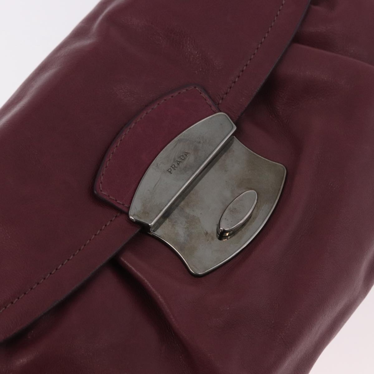 PRADA Shoulder Bag Leather Bordeaux Silver Auth 187025SAV