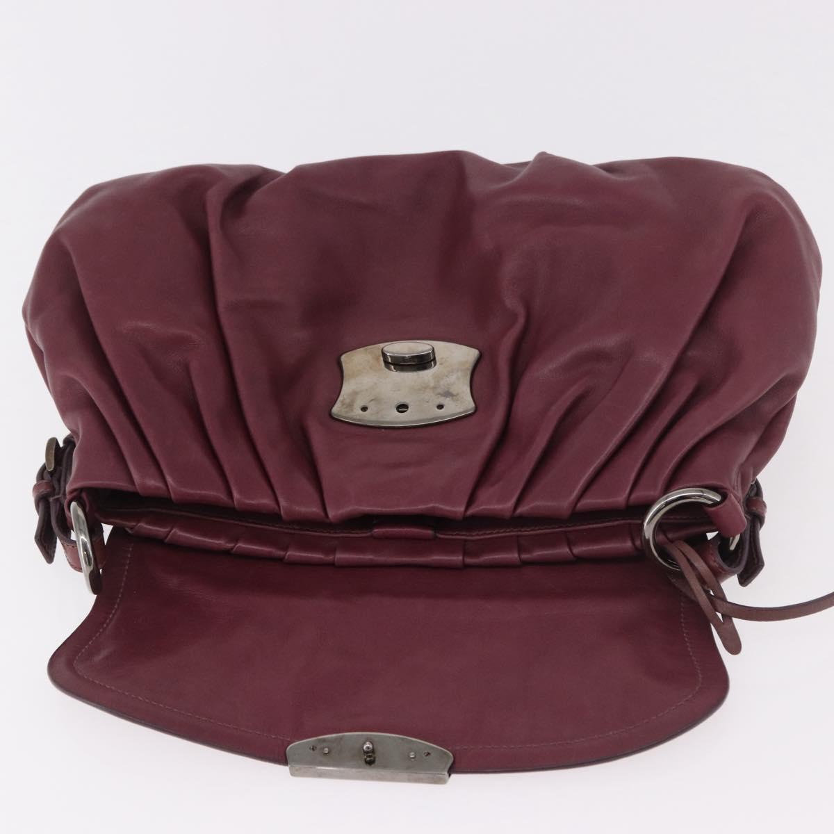 PRADA Shoulder Bag Leather Bordeaux Silver Auth 187025SAV