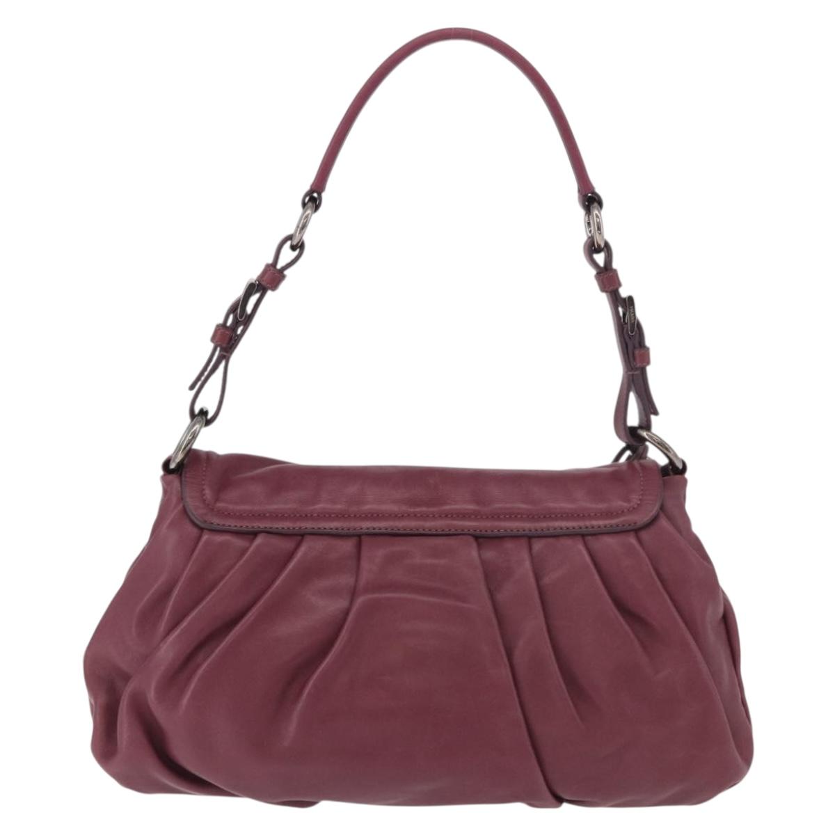 PRADA Shoulder Bag Leather Bordeaux Silver Auth 187025SAV