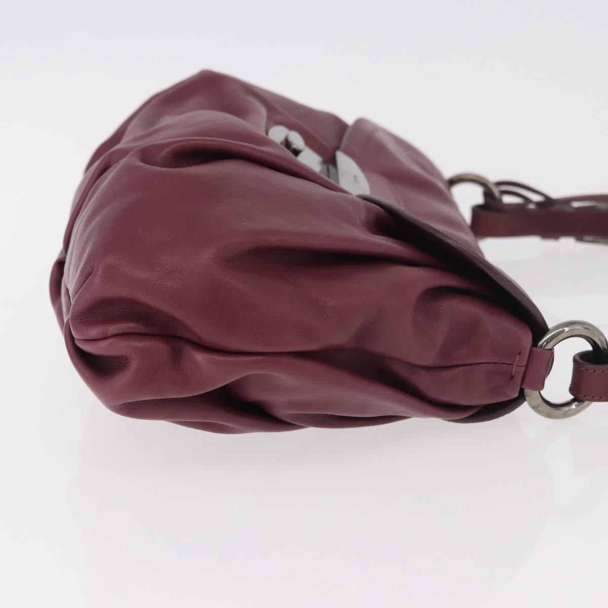 PRADA Shoulder Bag Leather Bordeaux Silver Auth 187025SAV