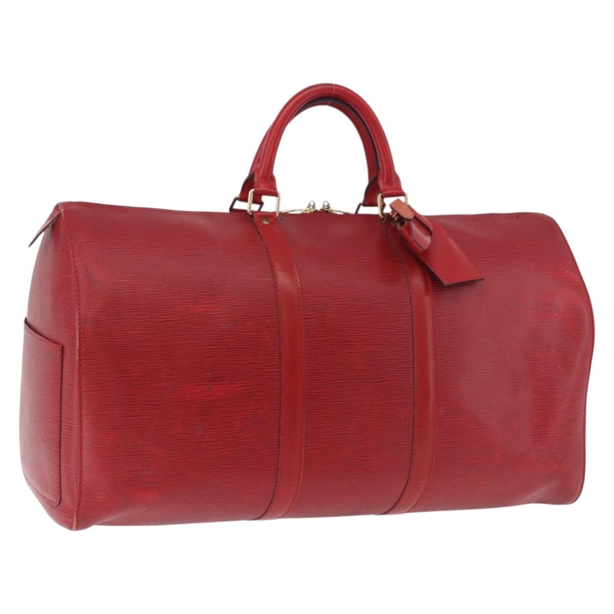 LOUIS VUITTON Epi Keepall 50 Boston Bag Red M42967 LV Auth 187026