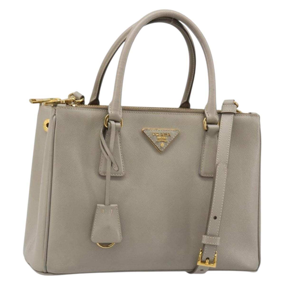 PRADA Hand Bag Saffiano leather 2way Gray Gold Auth 187034A
