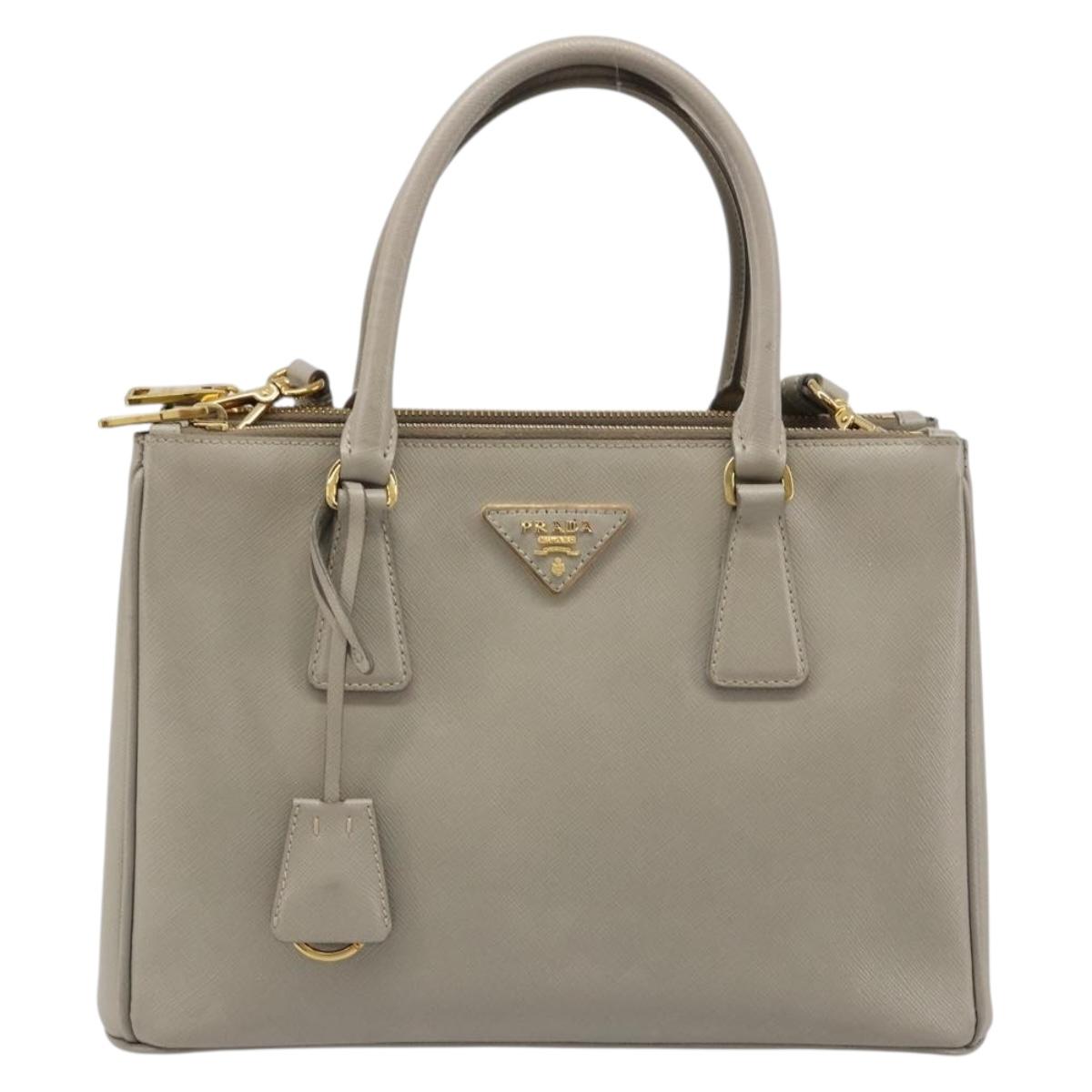 PRADA Hand Bag Saffiano leather 2way Gray Gold Auth 187034A