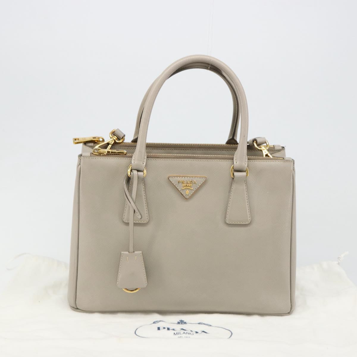 PRADA Hand Bag Saffiano leather 2way Gray Gold Auth 187034A