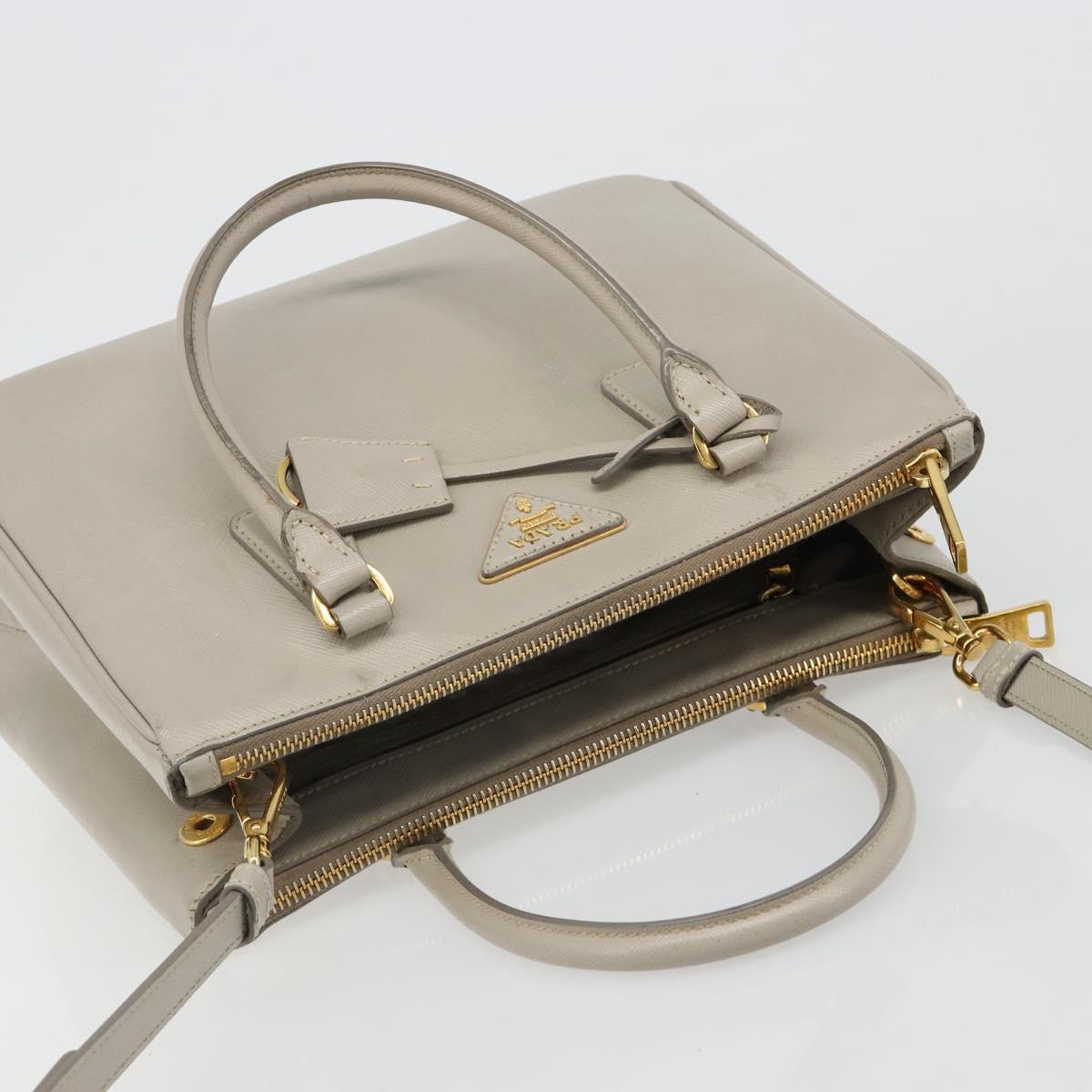 PRADA Hand Bag Saffiano leather 2way Gray Gold Auth 187034A