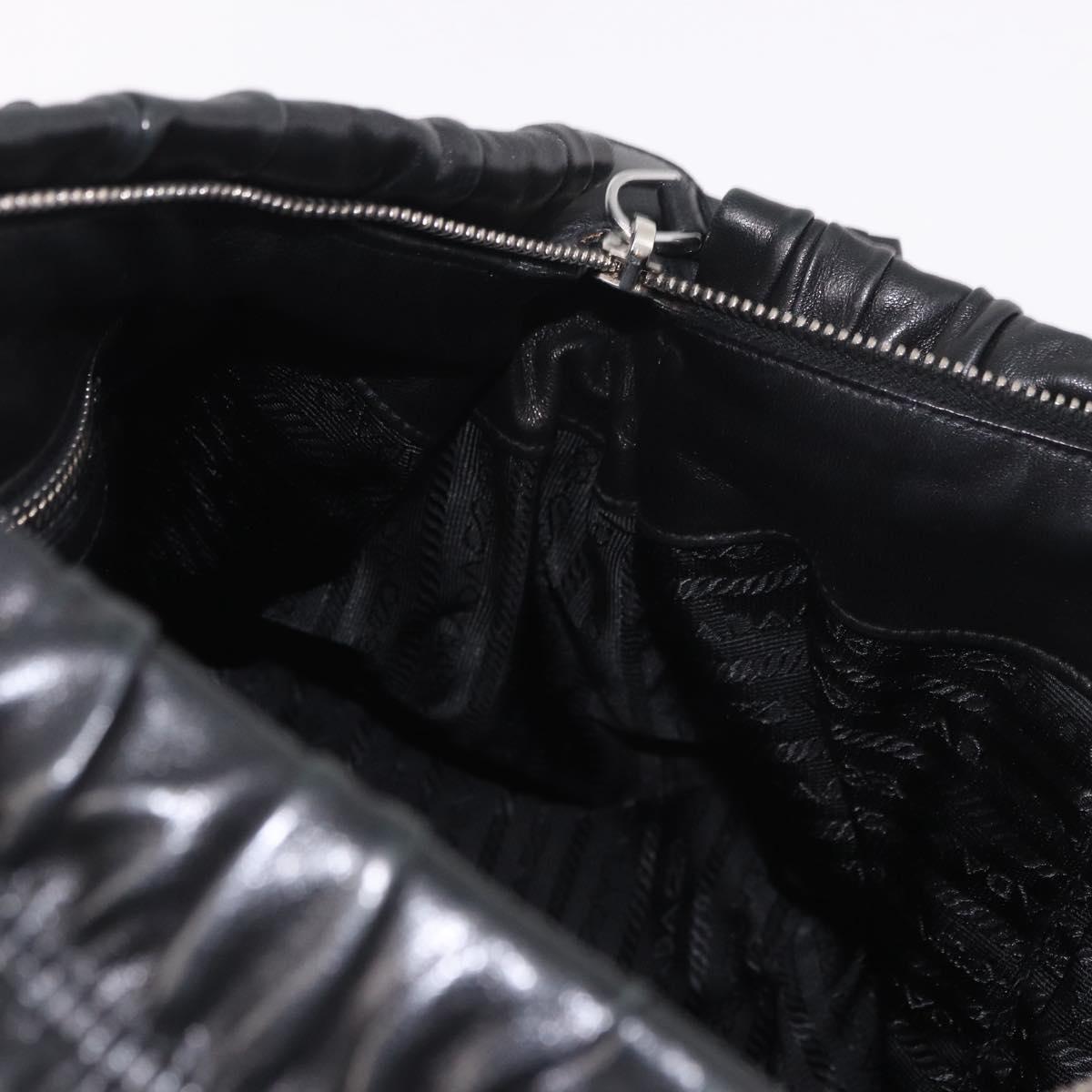 PRADA Gathered Hand Bag Lamb Skin 2way Black Silver Auth 187035SAV
