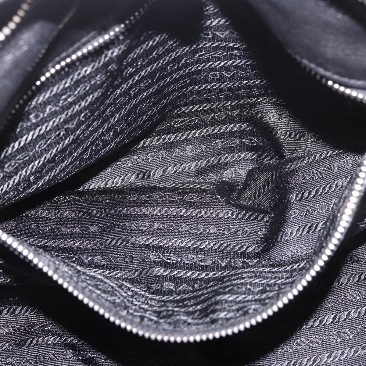 PRADA Gathered Hand Bag Lamb Skin 2way Black Silver Auth 187035SAV