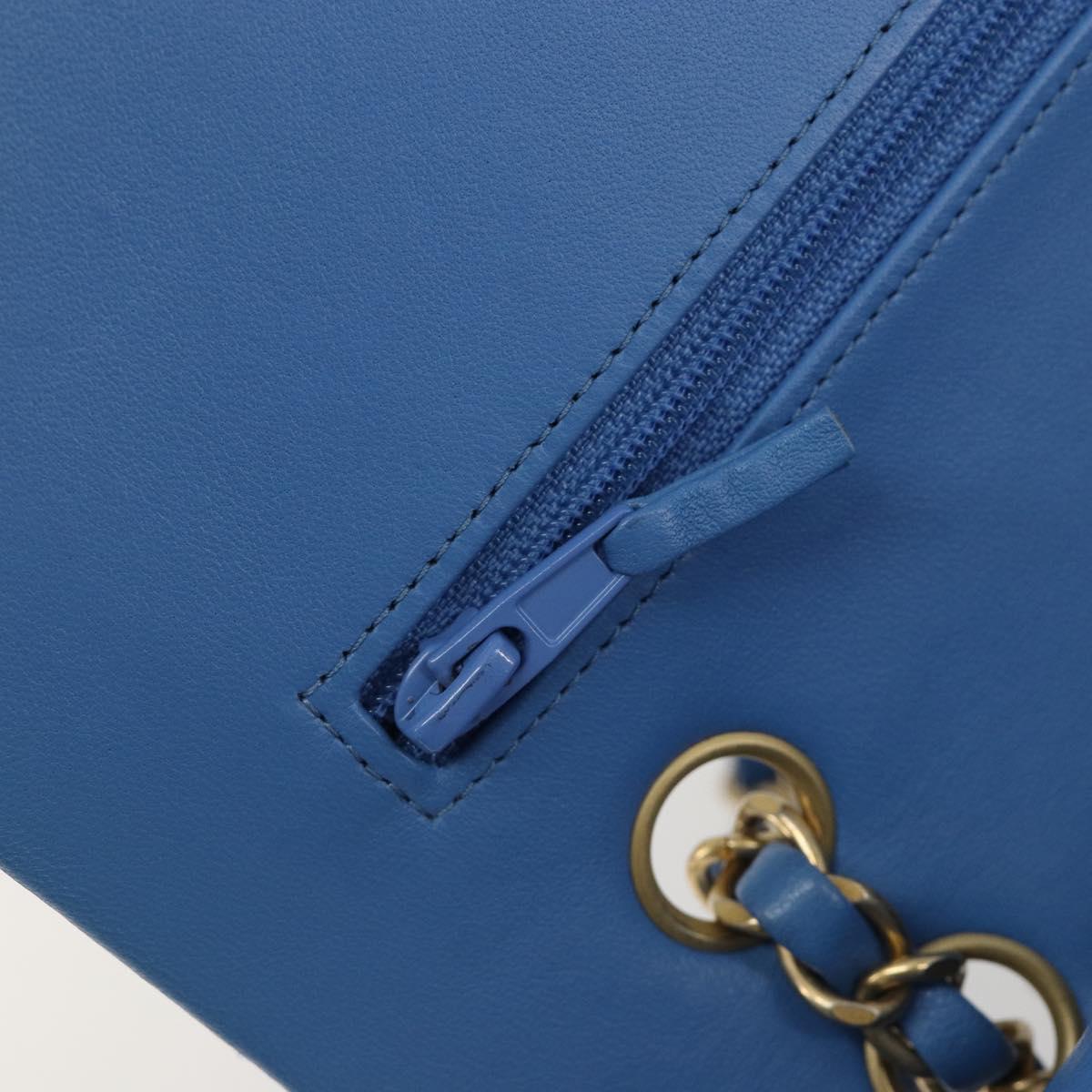 CHANEL Chain Double Flap Matelasse 25 Bag Lamb Skin Blue Gold CC Auth 187037SAM
