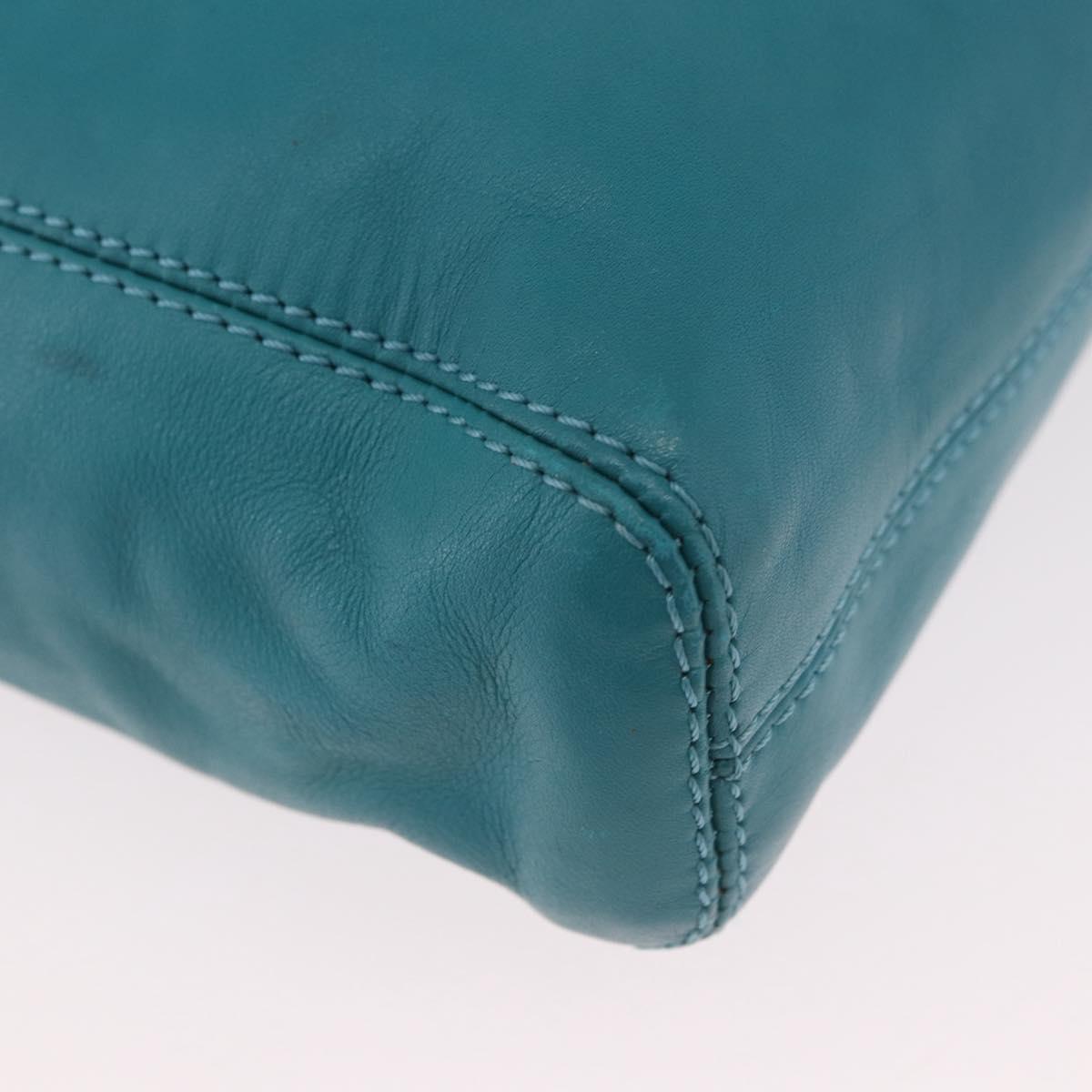 CHANEL Tortoise Pattern Chain Tote Bag Lamb Skin Turquoise Blue CC Auth 187038A