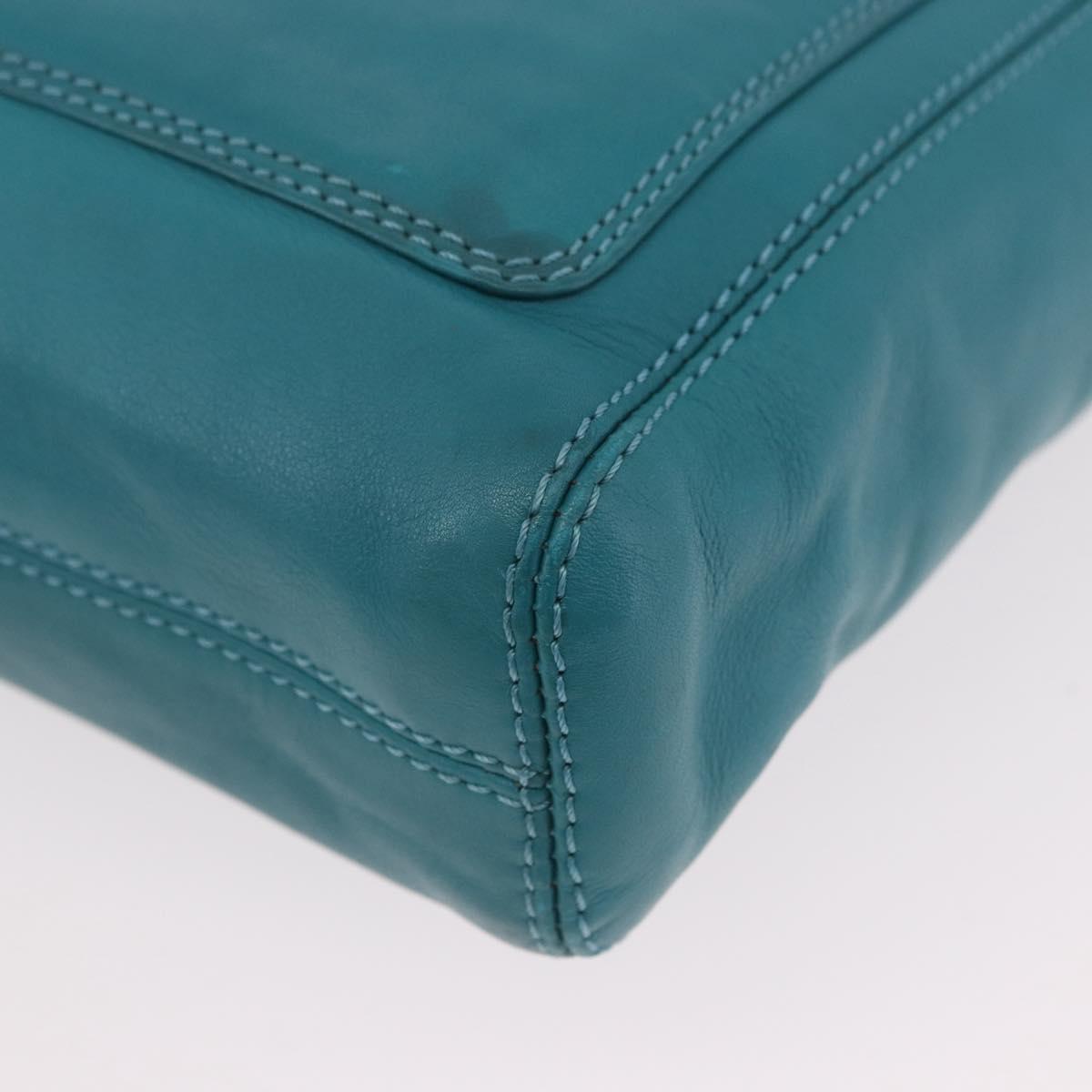 CHANEL Tortoise Pattern Chain Tote Bag Lamb Skin Turquoise Blue CC Auth 187038A