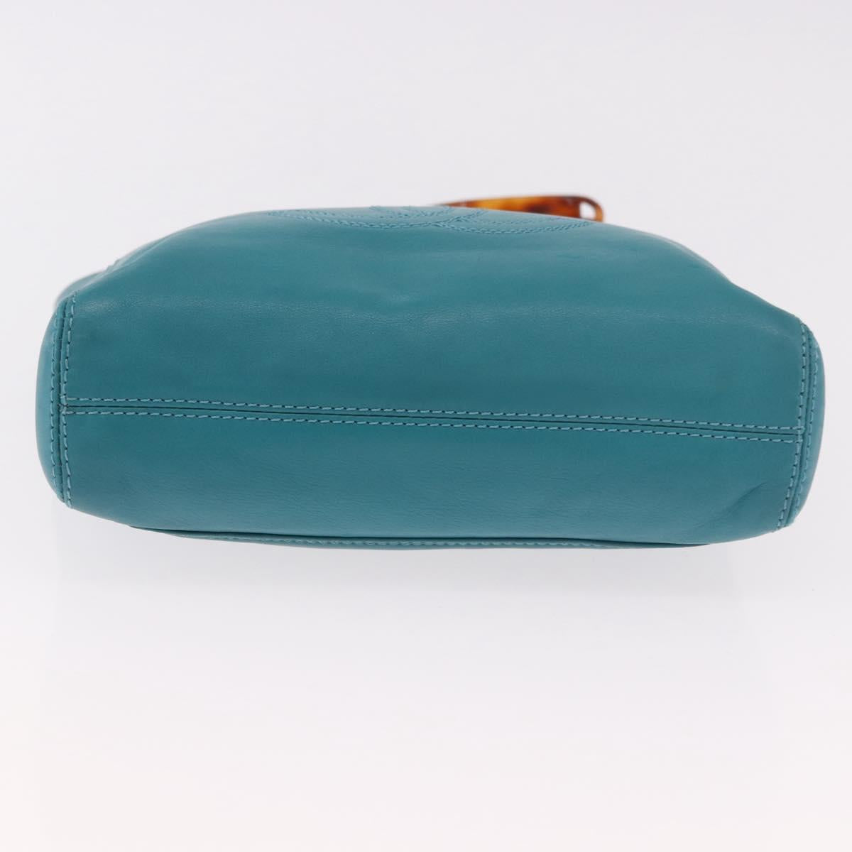 CHANEL Tortoise Pattern Chain Tote Bag Lamb Skin Turquoise Blue CC Auth 187038A