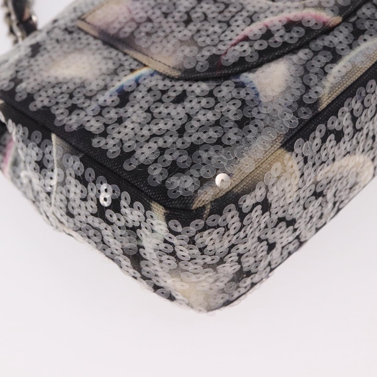 CHANEL Double Flap Chain Space Pattern Bag Canvas Black Silver CC Auth 187039SAM