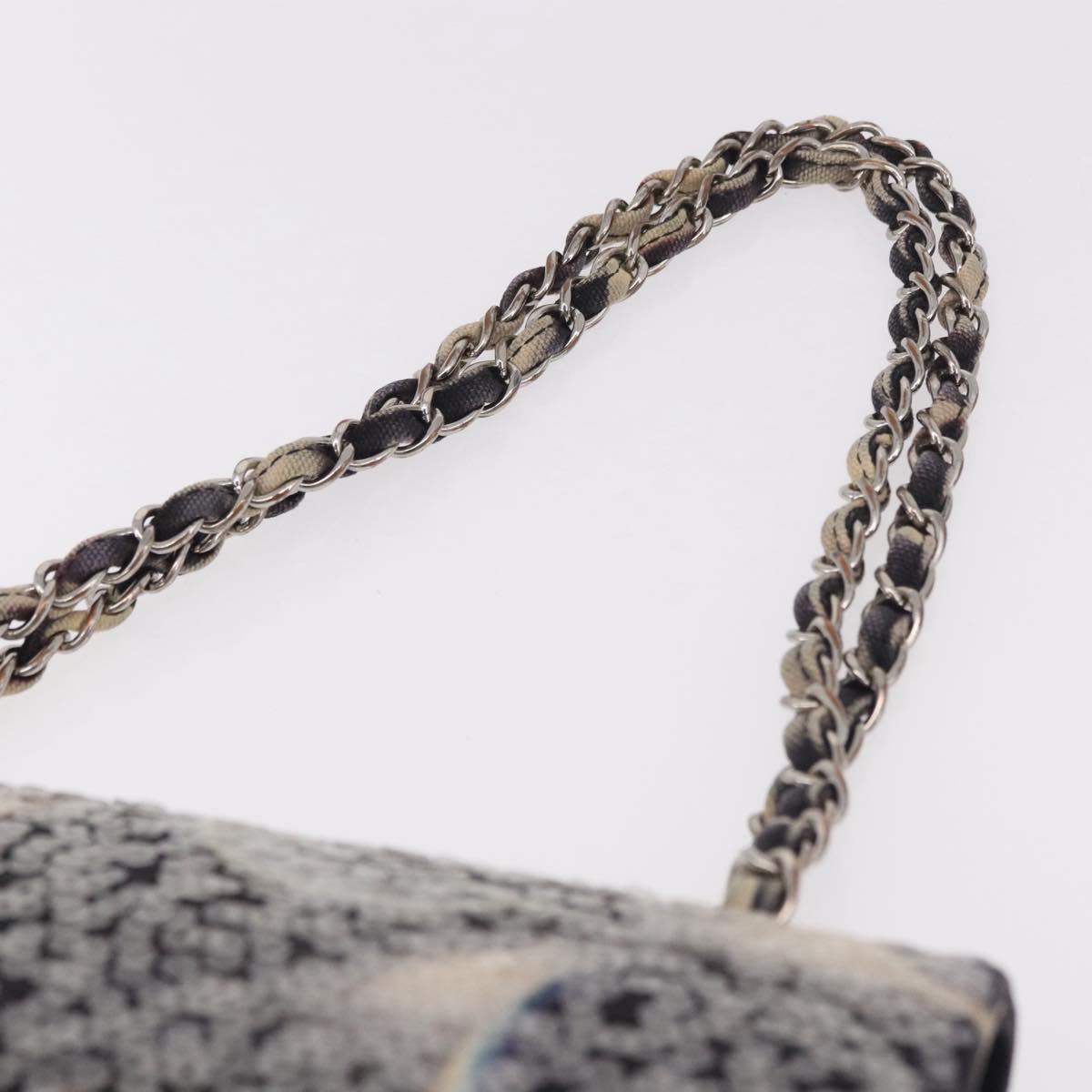 CHANEL Double Flap Chain Space Pattern Bag Canvas Black Silver CC Auth 187039SAM