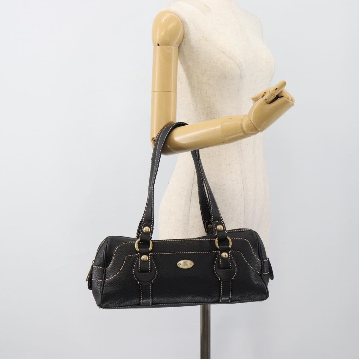CELINE Tote Bag Leather Black Gold Auth 187040SAV