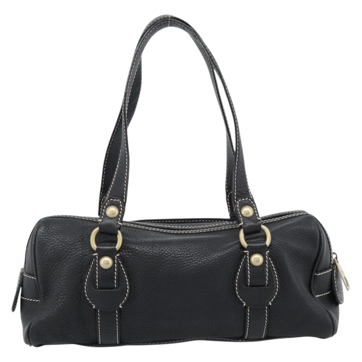 CELINE Tote Bag Leather Black Gold Auth 187040SAV