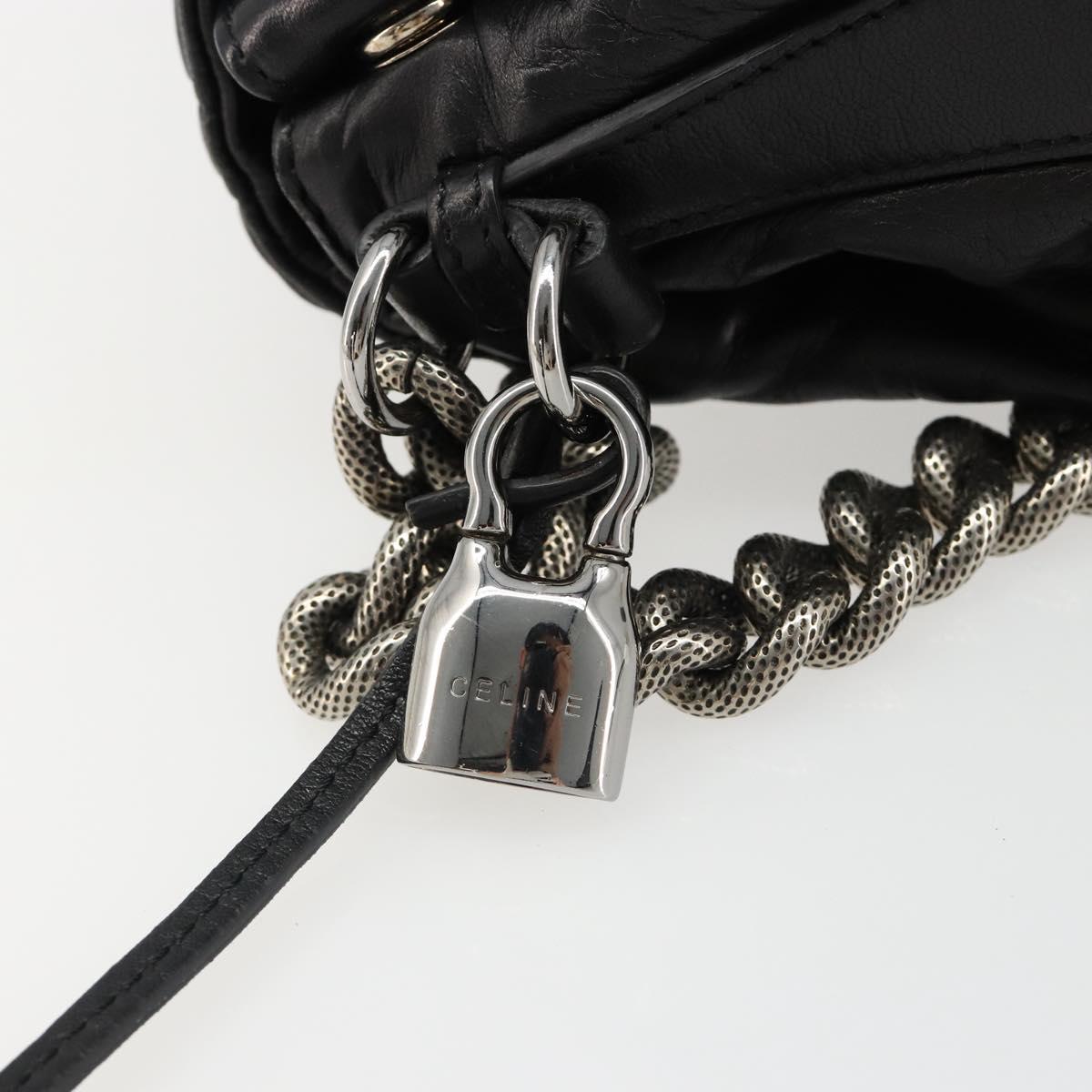 CELINE Chain Shoulder Bag Leather Black Silver Auth 187041SAV