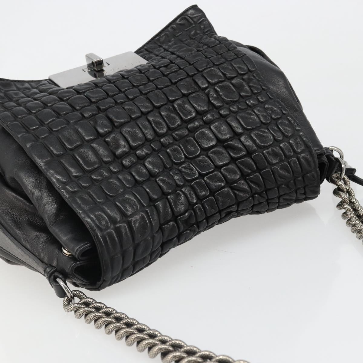 CELINE Chain Shoulder Bag Leather Black Silver Auth 187041SAV
