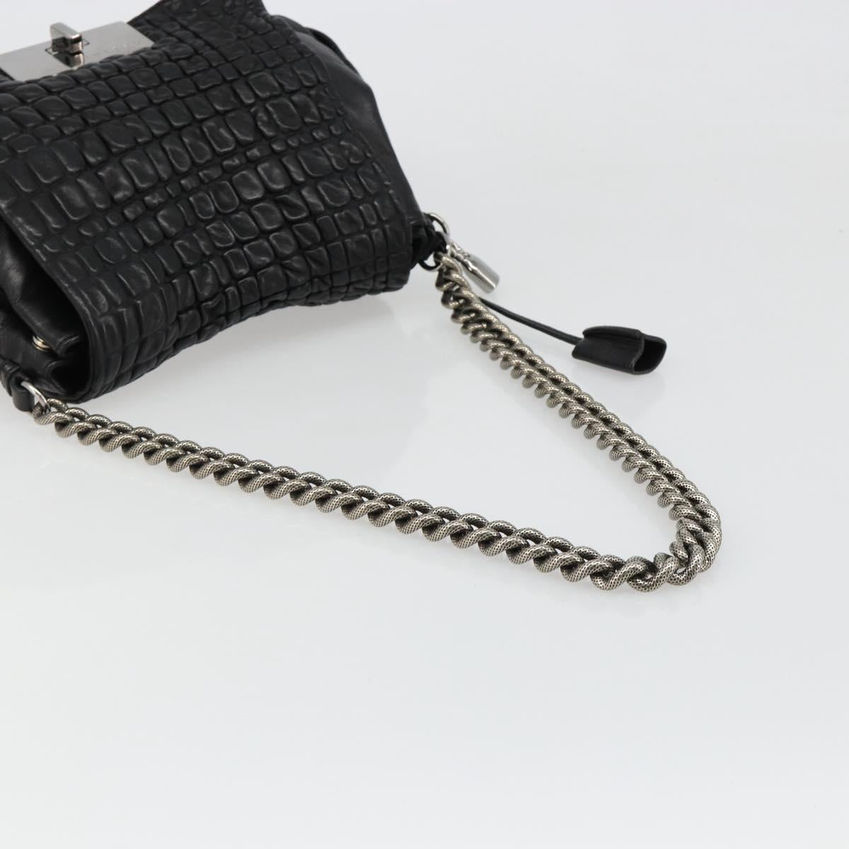 CELINE Chain Shoulder Bag Leather Black Silver Auth 187041SAV